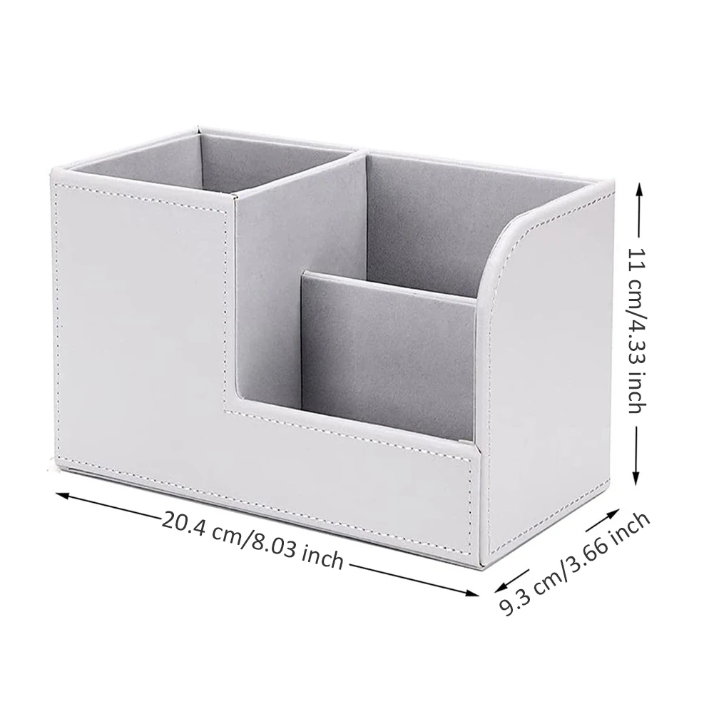 

Desk Organizer Multifunctional 3 Compartments PU Leather Desktop Pen Holder Storage Caddy Box For Office Pen Pencil Pot White