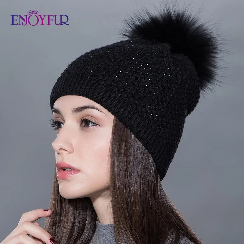 Женщины меховая шапка для зимней трикотажной шерсти шапочки пушистого меха
