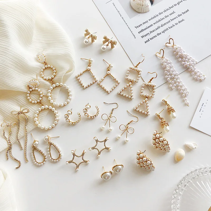 Модные ювелирные изделия элегантные ручные серьги с жемчугом бантом кисточкой