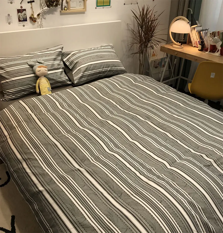 

Classic grey geometric stripes bedding set man boy,cotton twin full queen King home textile bed sheet pillow case quilt cover