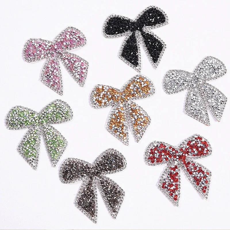 

1PC Iron Sticker Hotfix Rhinestones Patches Appliques For Clothing Bee Bowknot Shape DIY Accessories