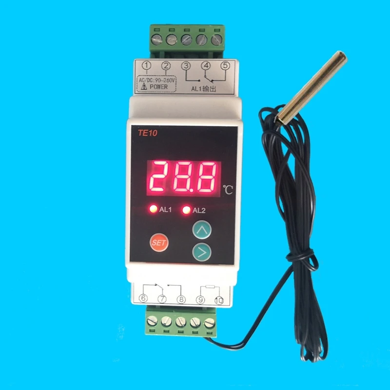 

-40~110 Din Thermostat with sensor High/Low Temperature 2 Alarm Relay NO NC COMMON Output 7A/250VAC AC90~260V