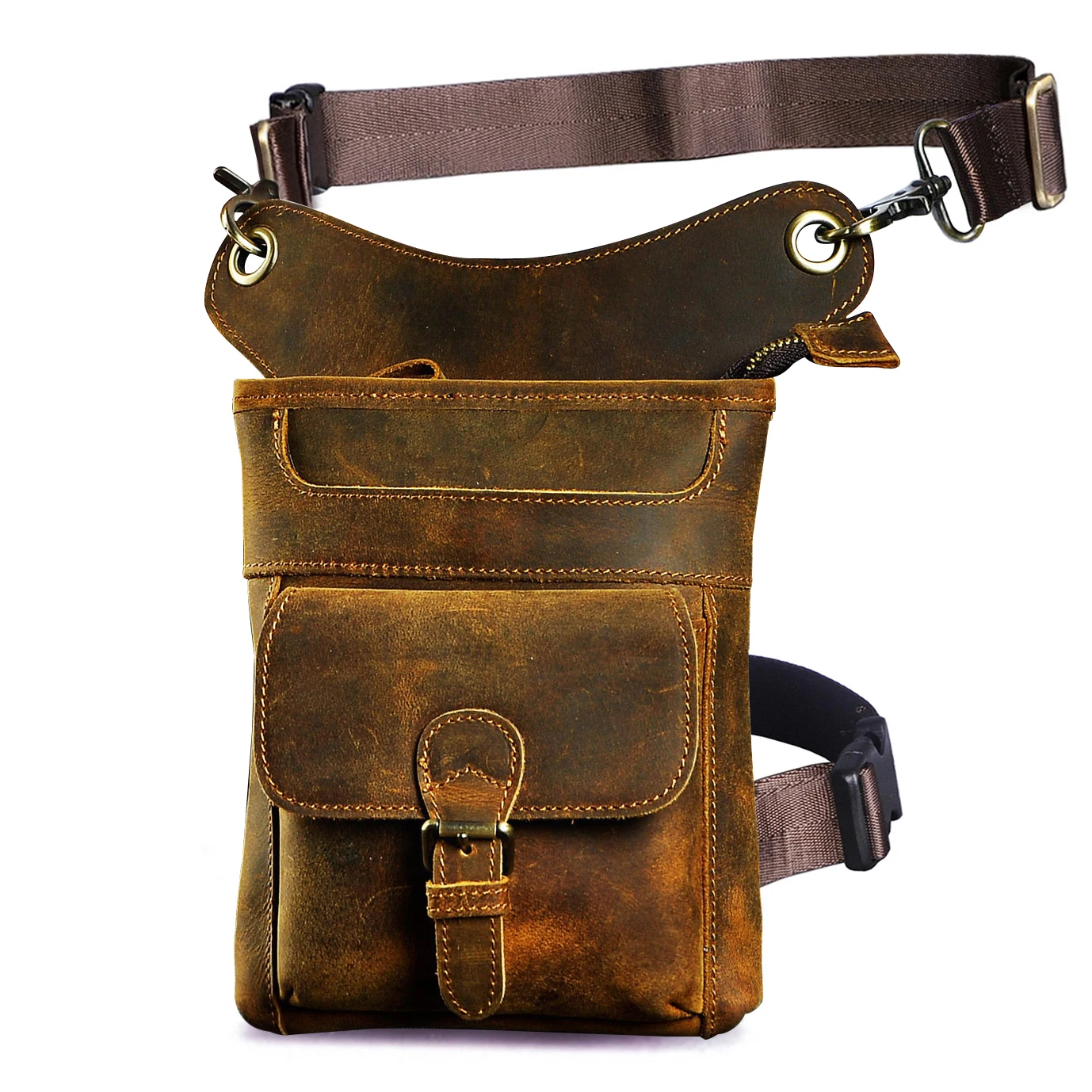 

Soft Real Leather Men Design Casual Classic Messenger Sling Bag Multi-function Travel Fanny Waist Belt Pack Leg Drop Bag 211-12