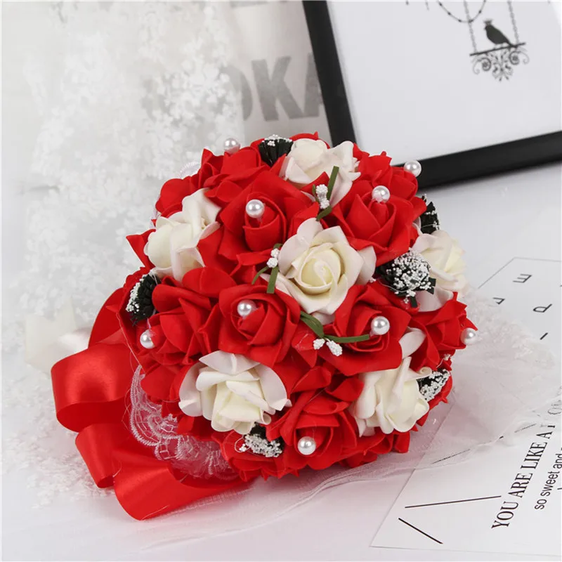 Gypsophila rose Bouquet Royal Pearls Beaded Bridal Wedding Bouquets Simple Durable Half Ball Bow Stitch Holding Flowers | Дом и сад