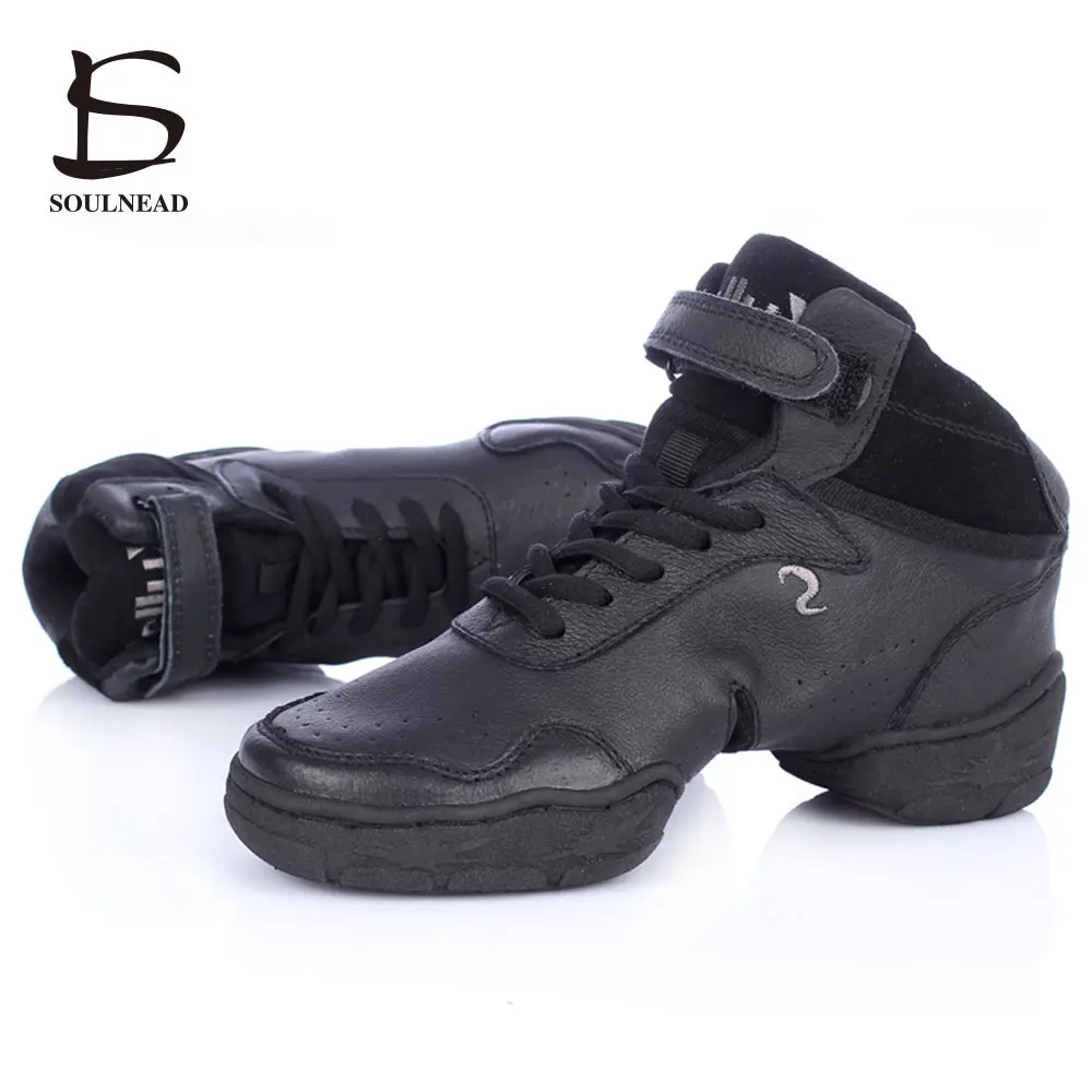 Genuine Leather Jazz Dance Shoes Women Modern Street Dance Sneakers Hip Hop Square Sports Salsa Ballroom Dancing Shoe Size 34-45