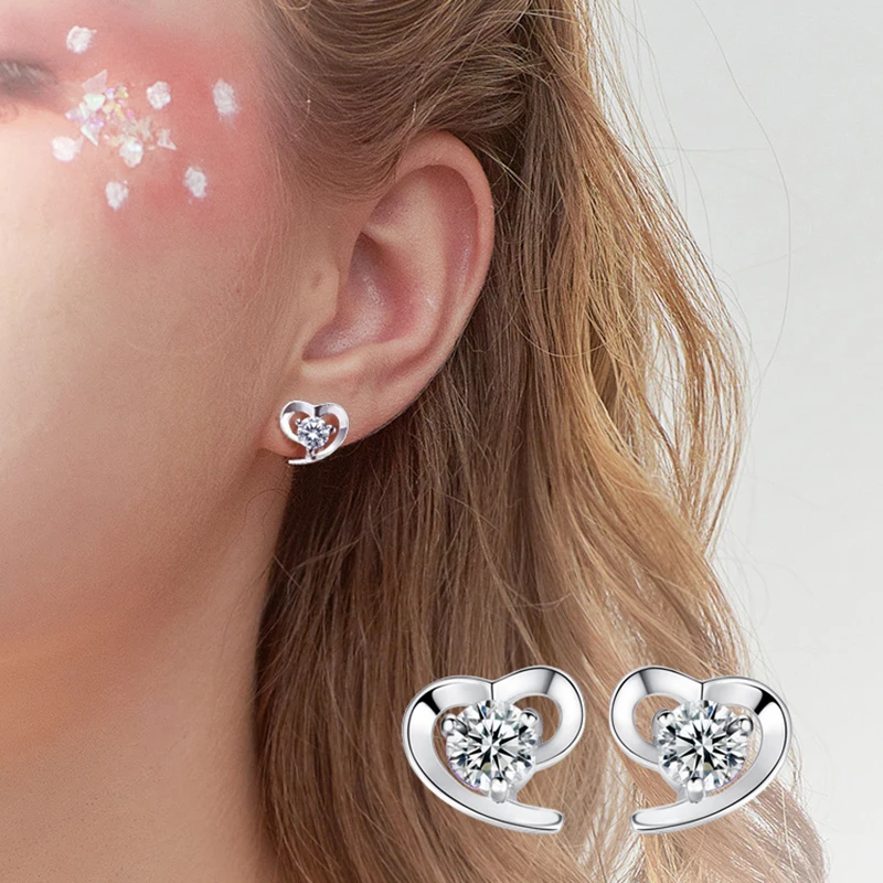 Романтические серьги-гвоздики в форме сердца круглые АААА циркониевые