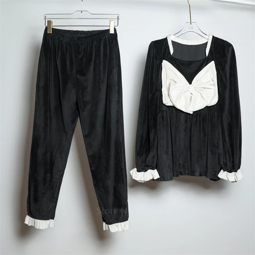 Пижама женская осенне зимняя пикантная кружевная с бантом в Корейском стиле