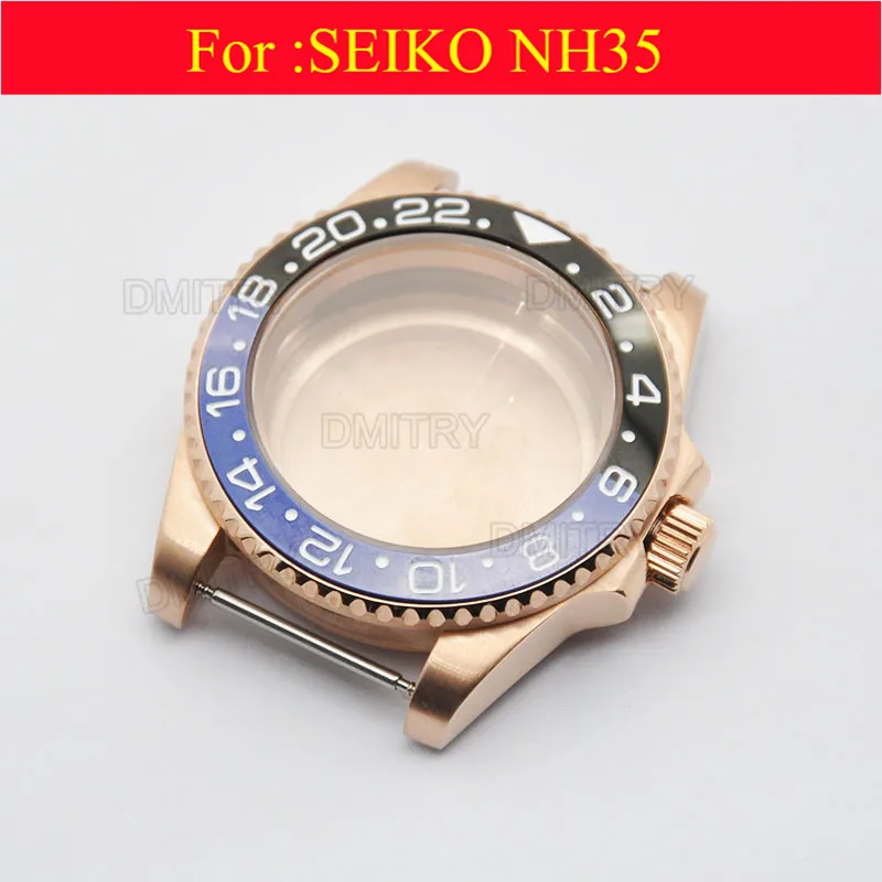 

Watch parts, 40mm Electroplated rose gold case.For 20 mm stainless steel adjustable length strap, nh35 movement case