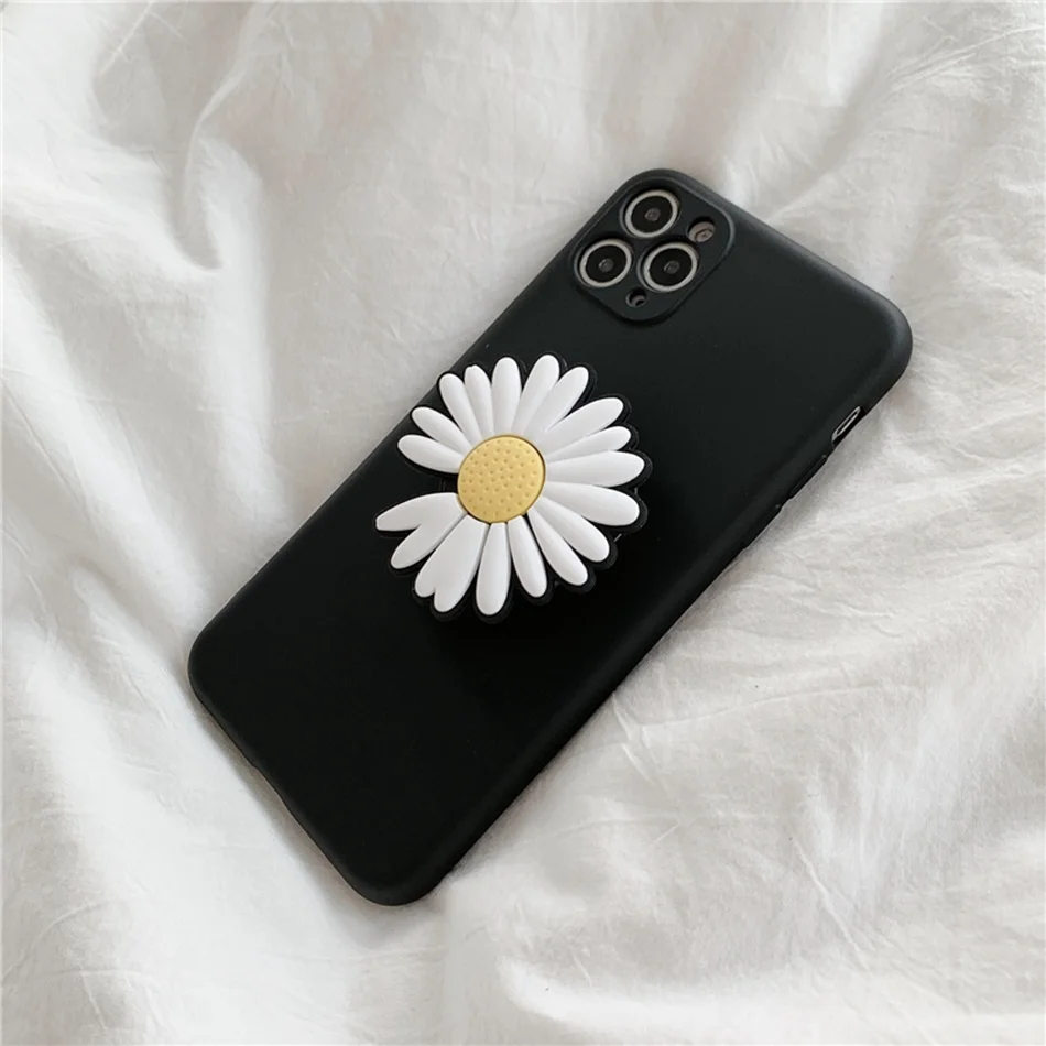 Liquid Silicone Case For iPhone 11 XR XS Pro Max Fashion Daisy Flower Stand Cover 7 8 Plus 6s SE 2020 Soft Coque |
