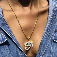 rhinestone egypt the eye of horus pendant necklace for women men hip hop punk stainless steel necklace femme jewelry gifts