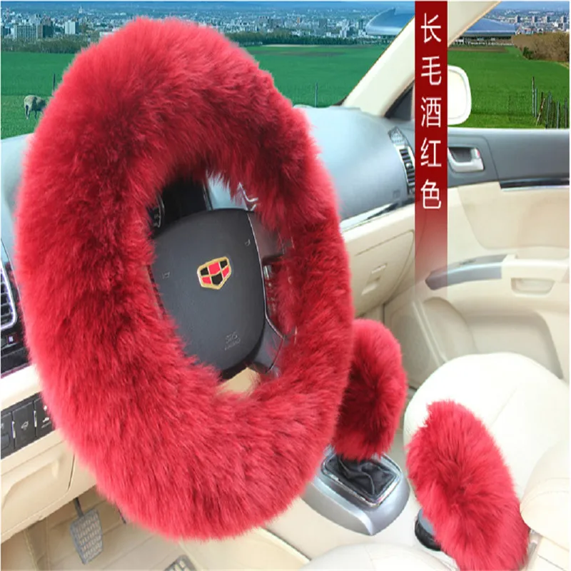 3PCs Universal Car Plush Cover Fuzzy Steering Wheel Wool Fur Mat Gear Knob Shifter Brake | Дом и сад