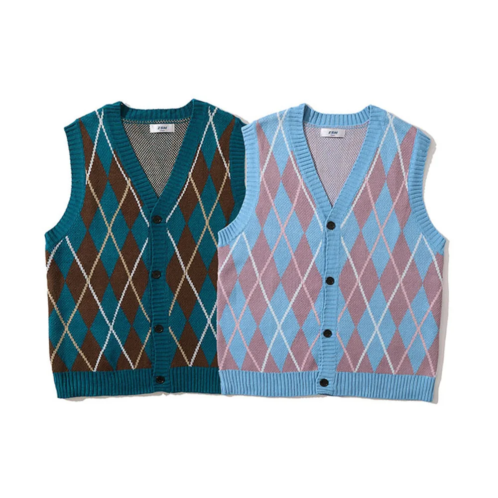 

Свитер-жилет мужской в английскую клетку, модный кардиган без рукавов, свитер, уличная одежда, винтажный Повседневный свободный Трикотажны...