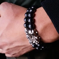 feng shui magnetic hematite stretch beads bracelet men women unisex wristband pixiu wealth and good luck pi yao black bracelet