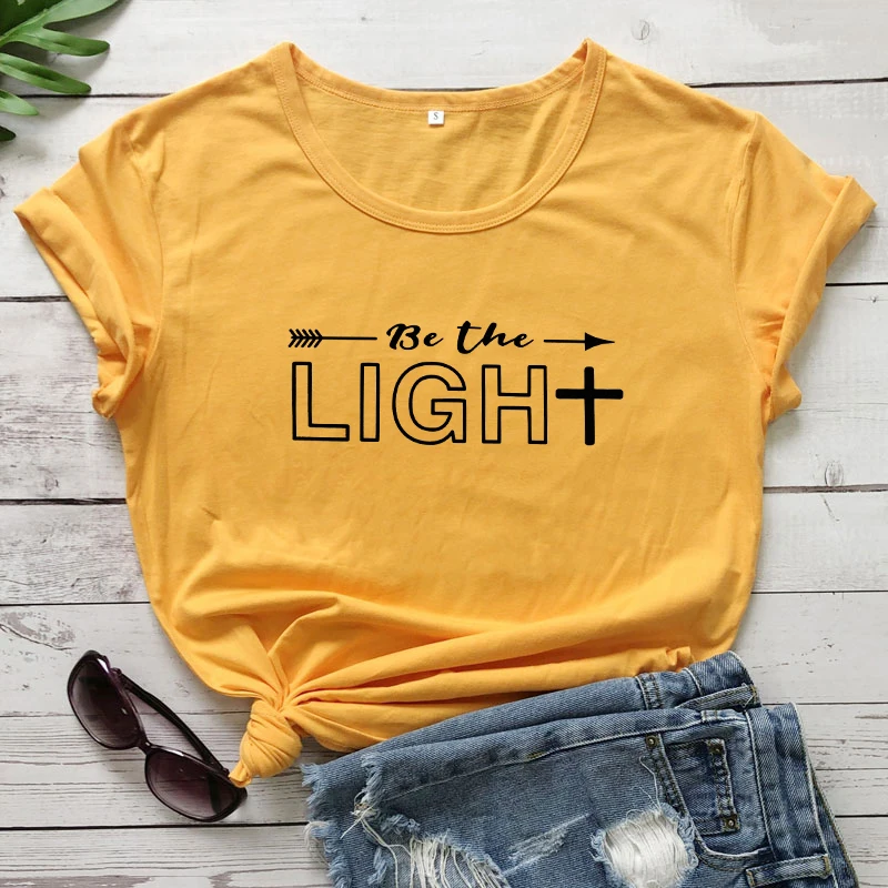 

Be The Light Arrow Christian T-shirt Women Inspirational Bible Quote Tshirt Clothes Casual Graphic Slogan Top Tee Drop Shipping