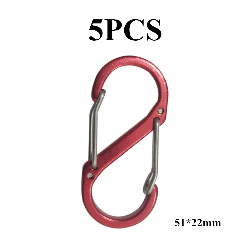 5pcs red 5 шт./лот S Тип альпинистский крюк мини брелок карабин средство для выживания на открытом воздухе двойная Пряжка брелок 8 Форма Пряжка для кемпинга - Цвет: 5pcs red