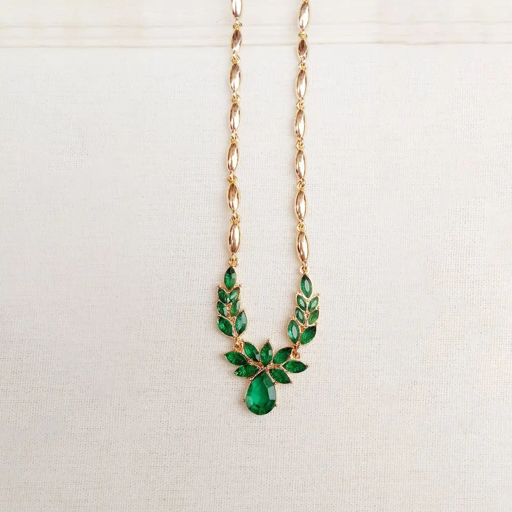 Женское Ожерелье + серьги с Зелеными камнями в европейском и американском стиле