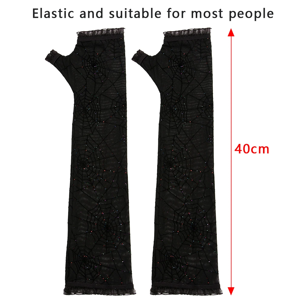 

1 Pair Halloween Gloves Spider Web Arm Sleeves Women Long Gloves Half Finger Mesh Gloves Stretchy Wrist Arm Hand Mittens