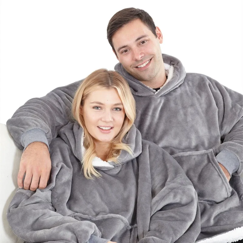 

Oversized Hoodie Blanket With Sleeves Sweatshirt Plaid Winter Fleece Hoody Men Pocket Male Sherpa Giant Hooded Oversize Hood