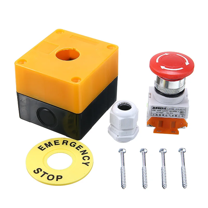 Кнопка аварийного остановки переключатель с красным знаком самоблокирующийся