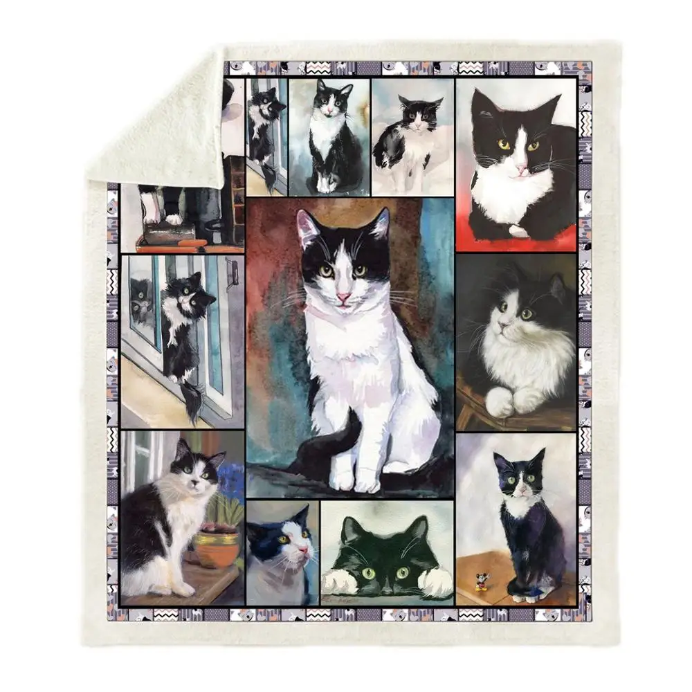 Маленькое квадратное цифровое одеяло с рисунком кота милое теплое Флисовое 2019