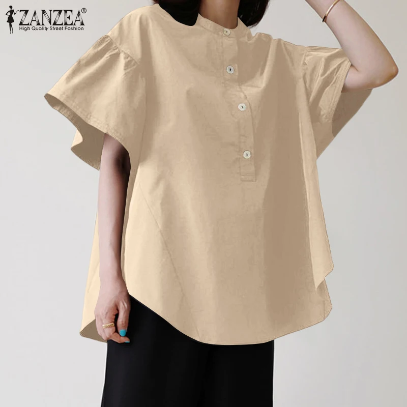 

ZANZEA 2021 Elegant Summer Tops Women's Baggy Blouses Casual Short Sleeve Blusas Female Button Down Tunic Chemise