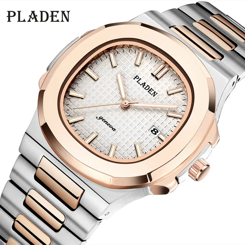 Luxury Men Watches PLADEN Brand New Arrival Stainless Steel Strap Quartz Watches Fashion White Dial Wterproof Clock Gift 2020