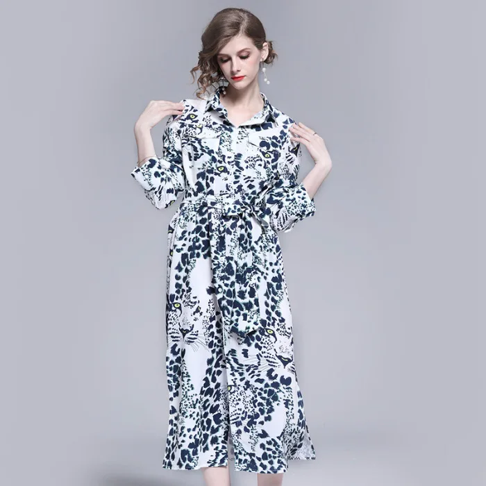 

Autumn Spring Plus Size Cotton Turn-down Collar Maxi Dress Mori Leopard Print Casual Dress Robe Longue Femme Lady Sexy Dresses