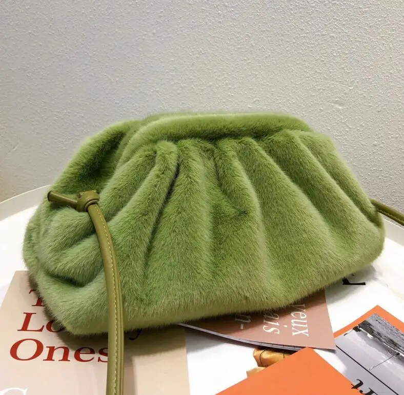 Fake fur green Высокое качество, простая модная сумка-хобо из искусственной кожи, Женский Повседневный клатч, сумка-конверт, сумка через плечо, женская сумка, сумка - Color: Fake fur green