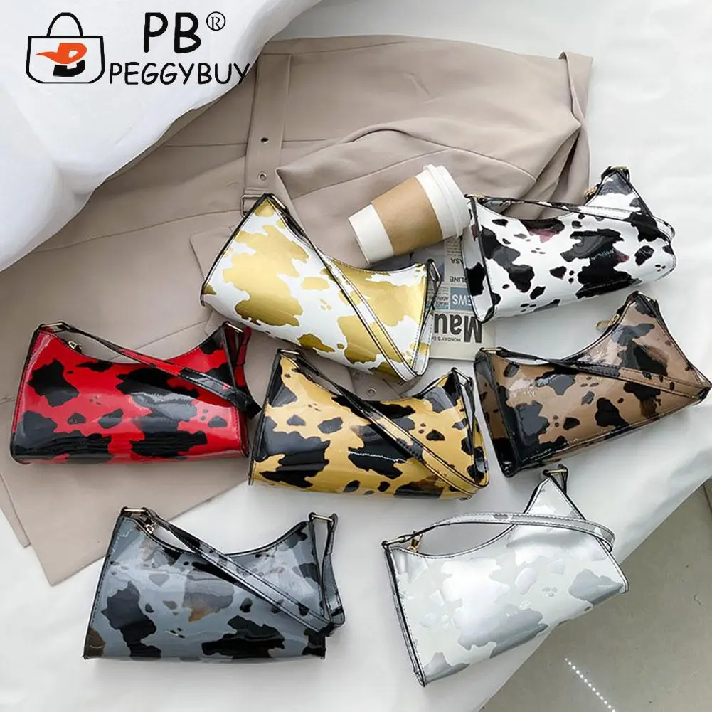

Fashion Women Cow Pattern Shoulder Underarm Purse Portable PU Leather Small Hobos Bag Durable Street Travel Zipper Handbags