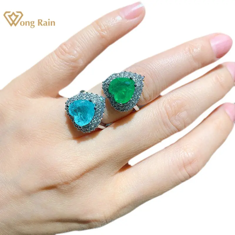 

Wong Rain 925 Sterling Silver Heart Paraiba Tourmaline Emerald Gemstone Wedding Engagement Diamonds Ring Fine Jewelry Wholesale