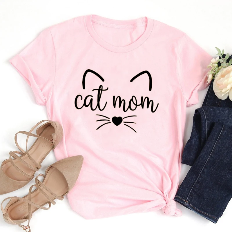 Cat Mom Graphic Tees Women Kawaii Meow Aesthetic T-shirt Cats Lover Life Tshirt Pure Cotton Casual Summer Tops Drop Shipping | Женская