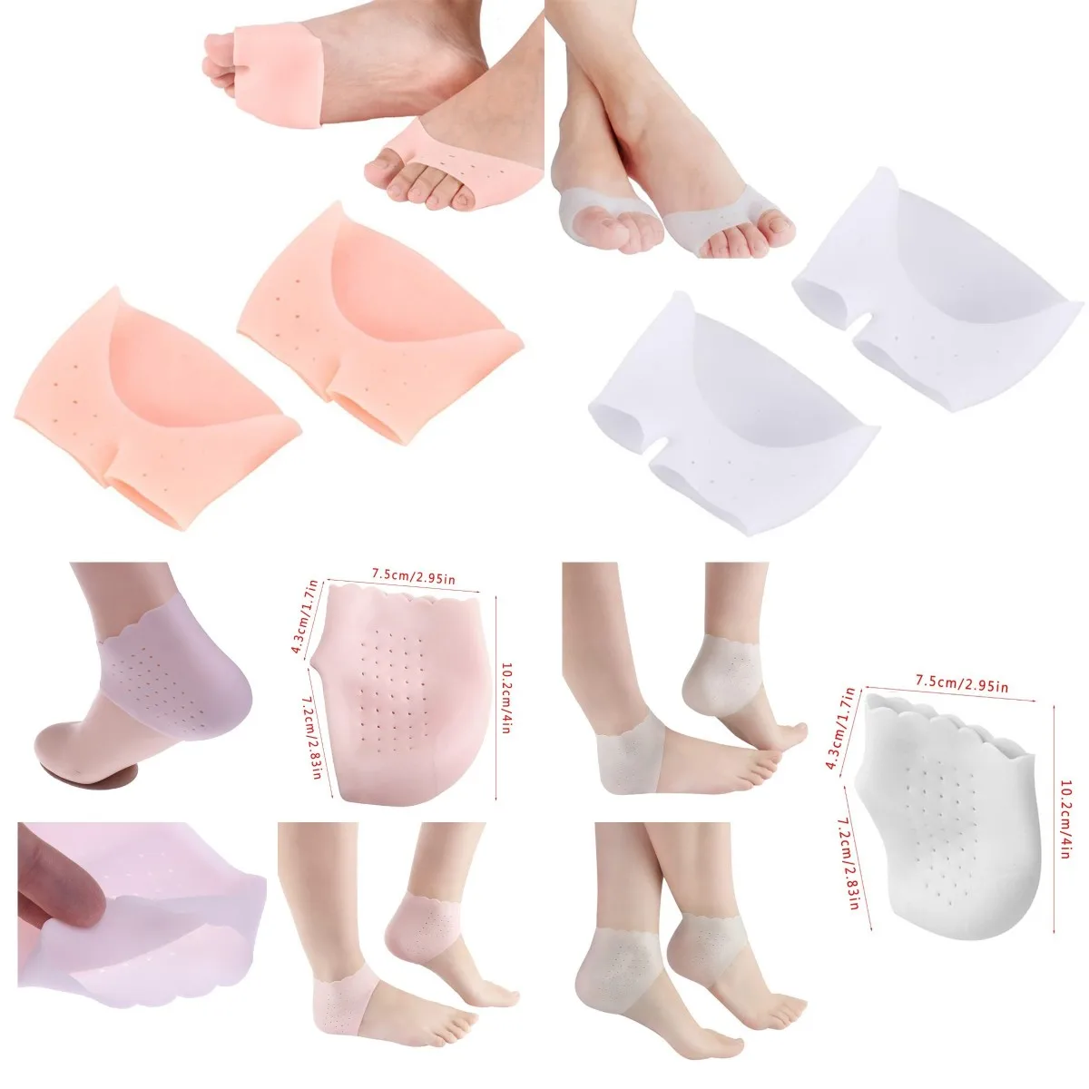 

2Pcs Silicone Feet Care Socks Foot Care Tool Moisturizing Gel Heel Thin Socks With Hole Cracked Foot Skin Care Protectors