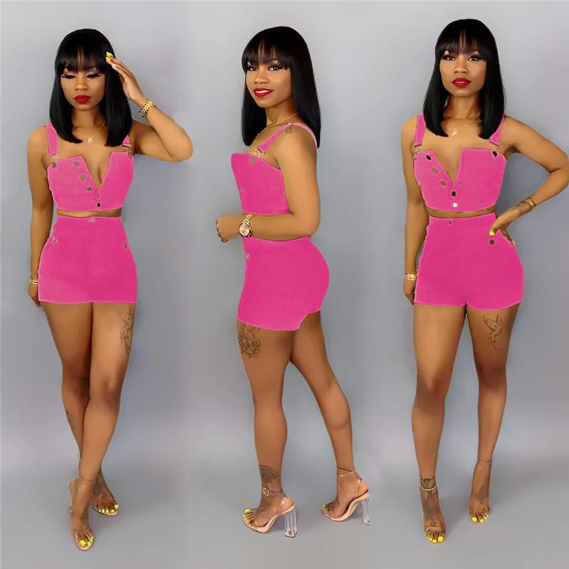 Женский сексуальный летний комплект из 2 предметов синий и желтый деним