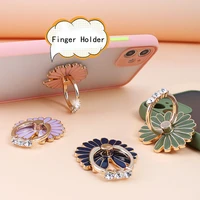 metal diamond daisy finger ring mobile phone stand holder for iphone 12 mini 11 pro xs max x 8 plus 7 smartphone stand on case