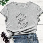 Повседневная Свободная белая и серая футболка с круглым вырезом, высококачественная и прочная уличная одежда, минималистская футболка с абстрактным принтом лисы