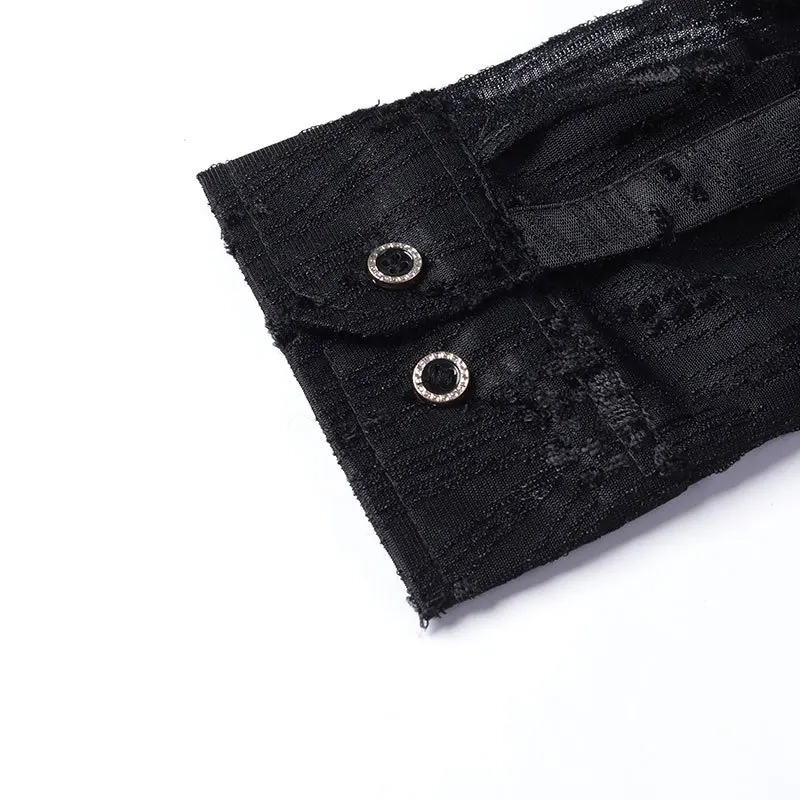 

Hollow Korean Men Shirt Long Sleeve Flower Casual Dress Shirt Mens Gold Velvet Camisa Masculina Sexy Streetwear Social Clothes