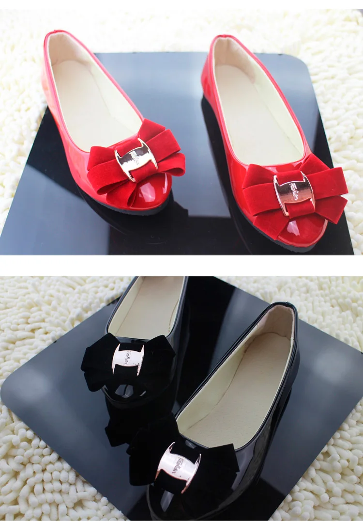 2021 Korean of spring and summer fashion sweet bow patent leather comfortable women's shoes flat large size 42 WSH2347 | Обувь