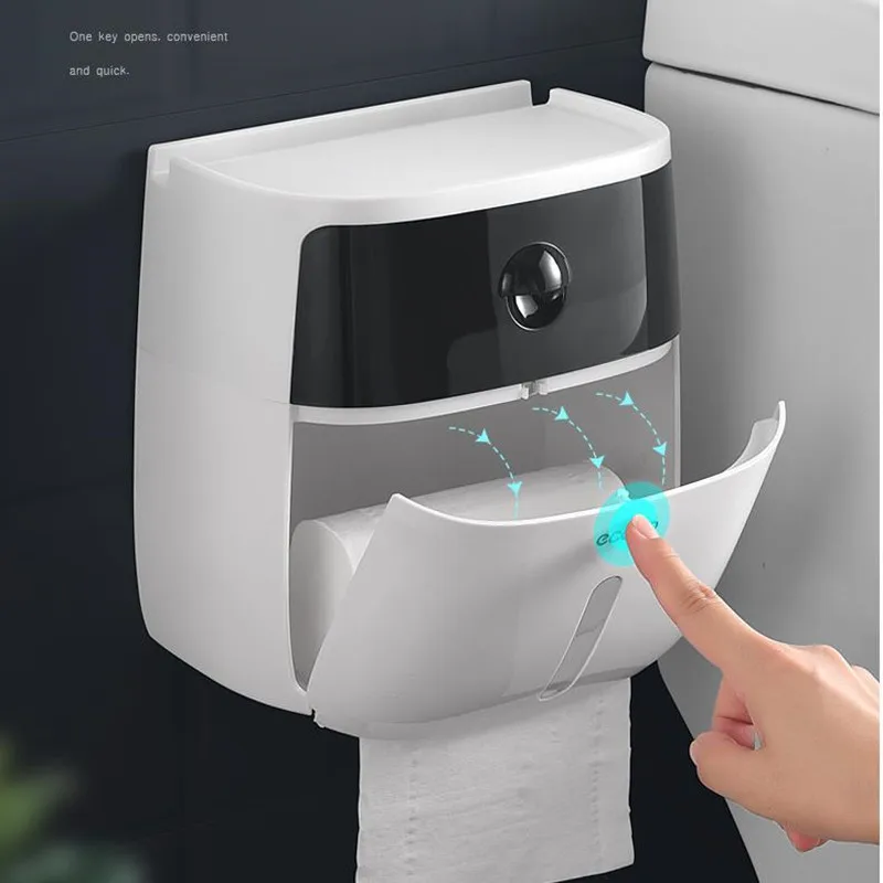

Waterproof Wall Mount Toilet Paper Holder Storage Towel Bathroom Tissue Paper Box Rack Bathroom Toilet Tissue Tube Storage Box
