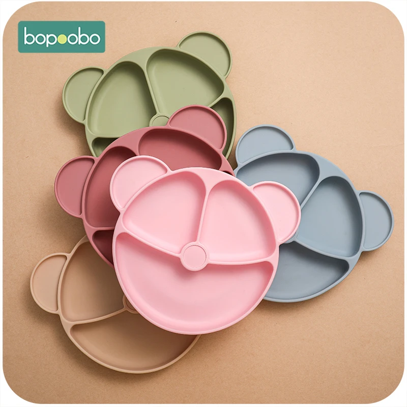 

Bopoobo Baby Silicone Dining Plate Feeding Sucker Bowl Food Grade Silicone Tableware NO BPA Cute Cartoon Toddle Training Plate
