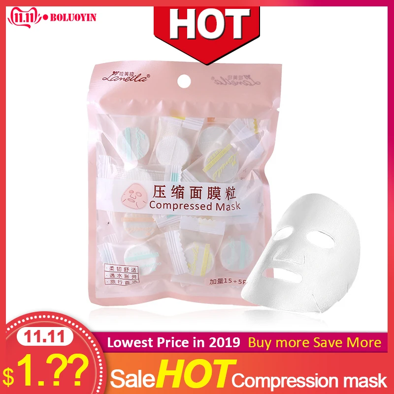 20 шт/pask одноразовое сжатое маска для лица Бумага хлопок салфетки снятия макияжа в