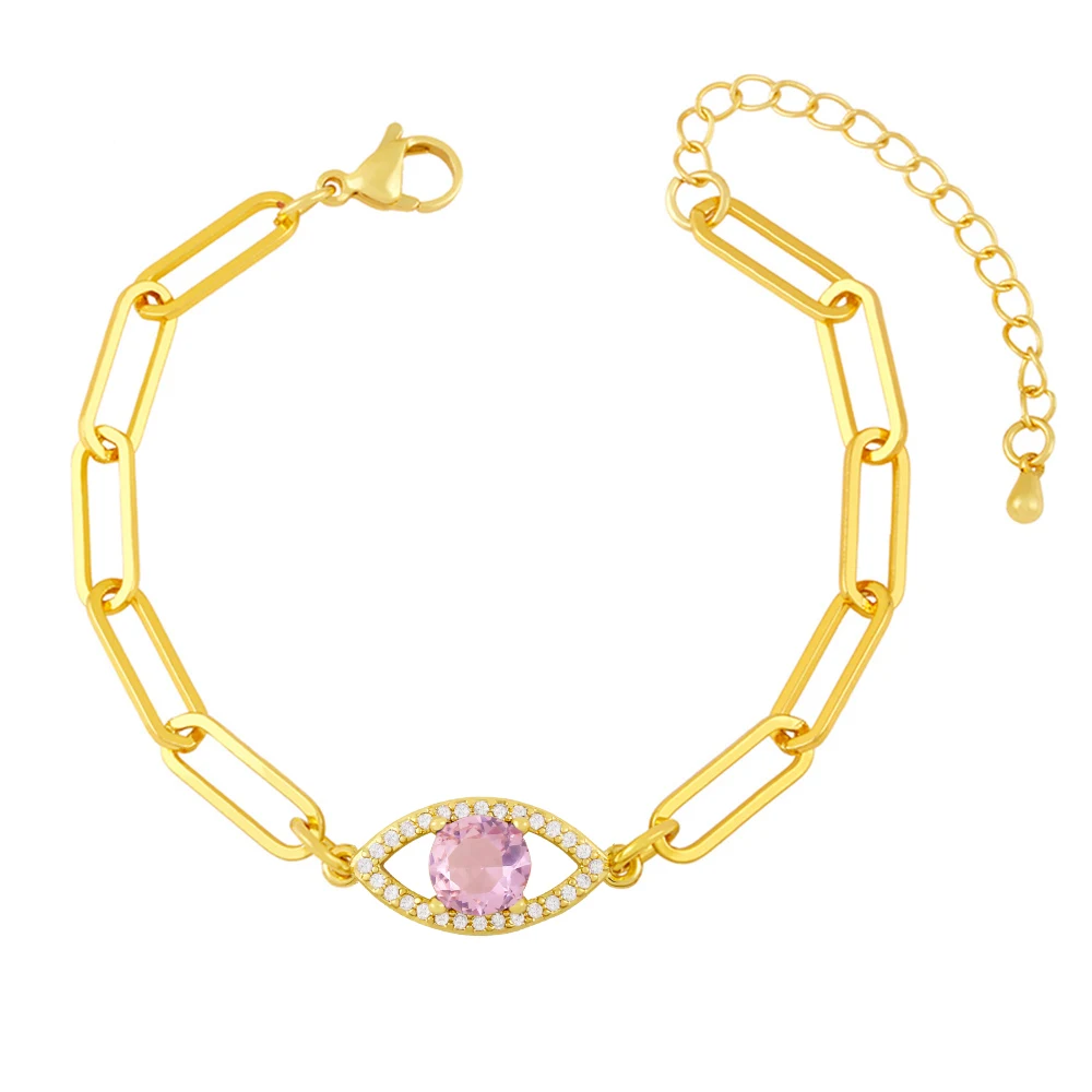 FLOLA Позолоченные скрепки-Цепочки Браслеты для женщин медный Циркон Кристалл