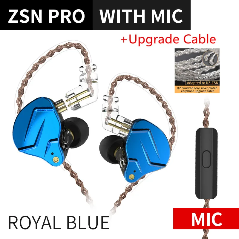 Royal blue mic Sil KZ ZSN PRO 1BA+ 1DD гибридная технология Hi-Fi металлические наушники-вкладыши бас-вкладыши спортивные наушники с шумоподавлением ZSN AS10 ZS10 ZST T2 - Цвет: Royal blue mic Sil