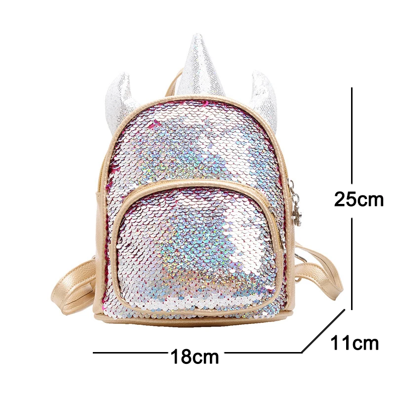 Kindergarten Kids Backpacks PU Leather Bags for Girls Sequin Shoulder Bags Cute Cartoon Children School Bags Mini Girl Backpacks