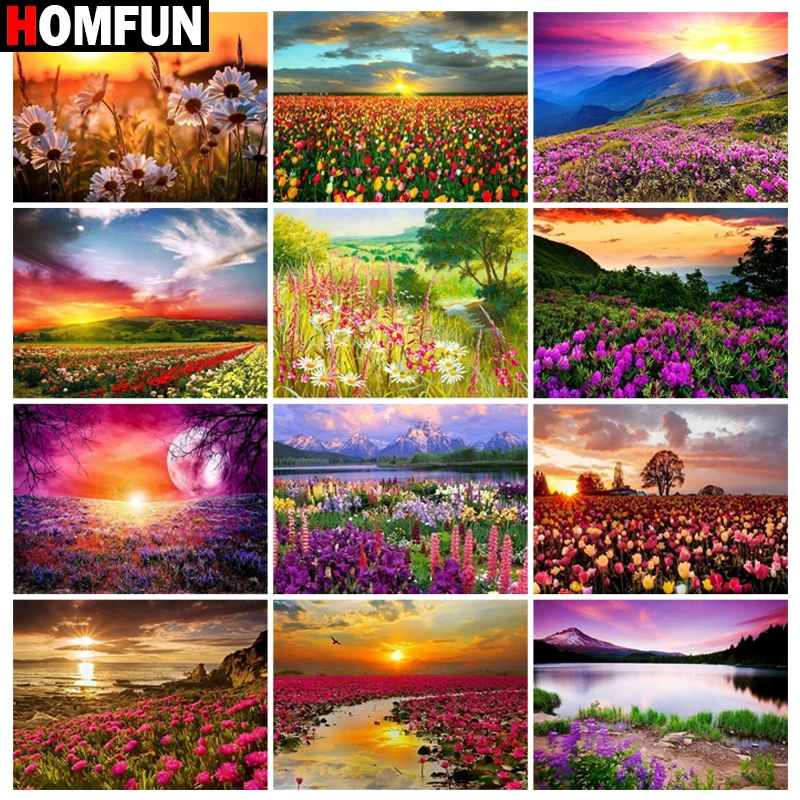 

Алмазная живопись HOMFUN, вышивка крестиком «пейзаж, цветок» 5D, для творчества, полноразмерная/круглая картина