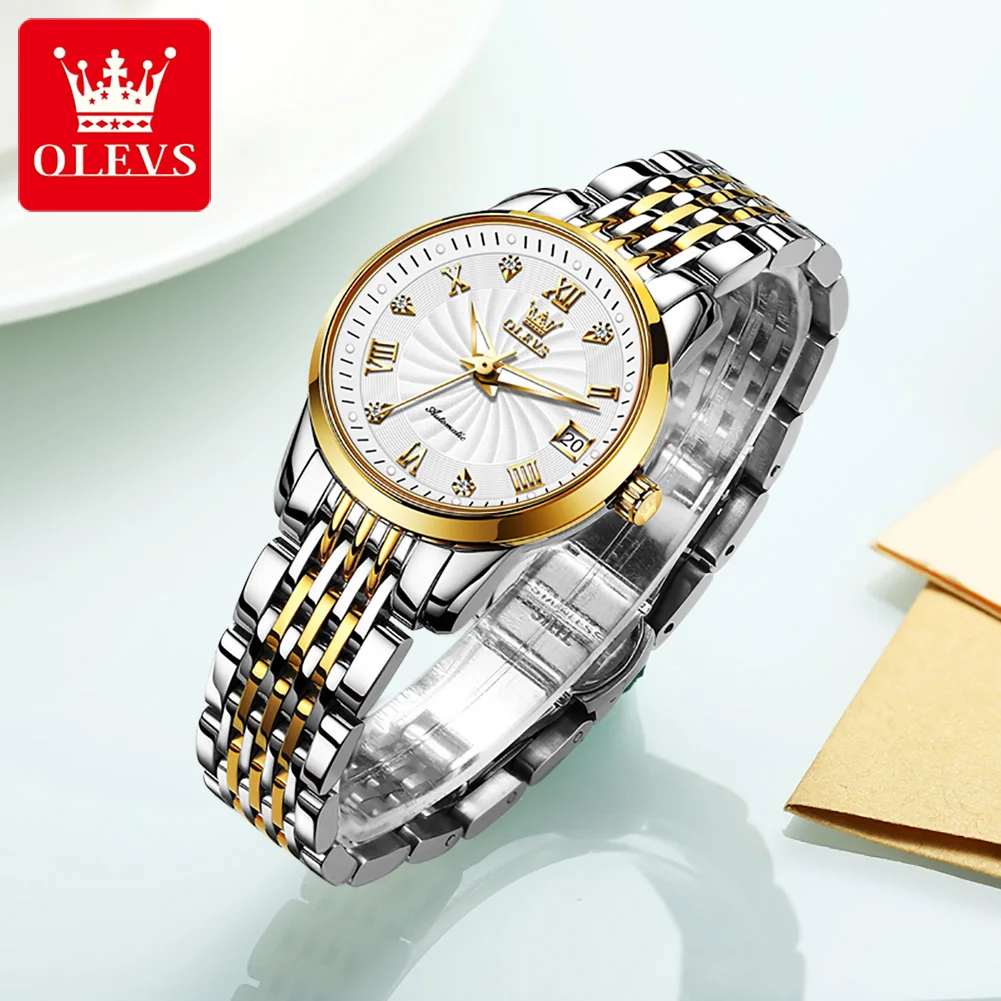 OLEVS Luxury Brand Women Automatic Mechanical Watches Steel Watch Band Watch Waterproof Simple Watch For Women clock +Gift Box enlarge