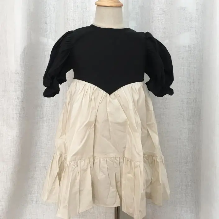 

2020 summer vintage puff sleeve baby girl dress cotton kids children stitching princess dress