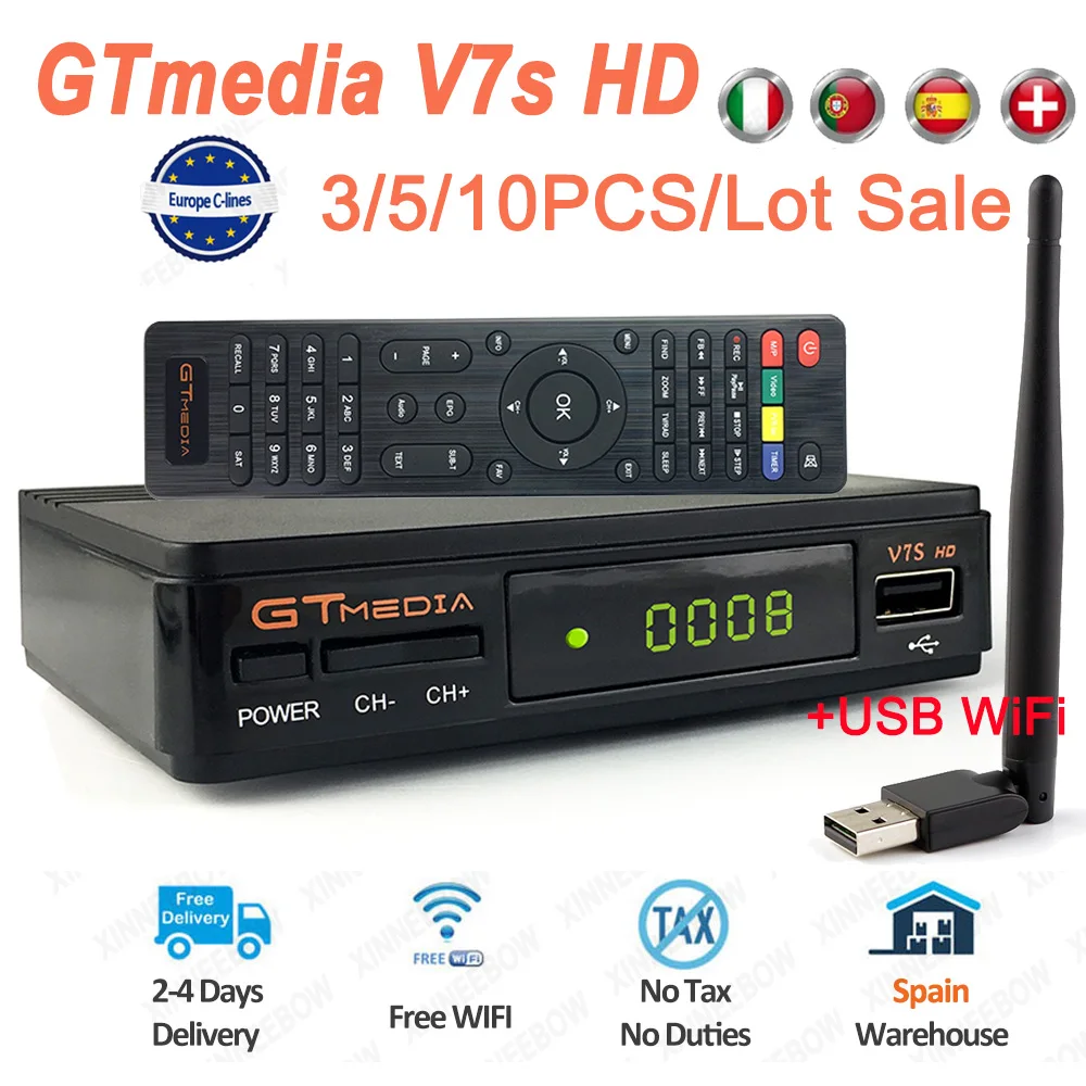 GTmedia V7S HD Спутниковый ресивер DVB-S2 Приемник FTA 1080P TV декодер поддержка biss key с USB WIFI on.