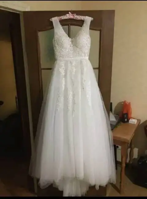 Женское свадебное платье со шлейфом ТРАПЕЦИЕВИДНОЕ ПЛАТЬЕ большого размера с