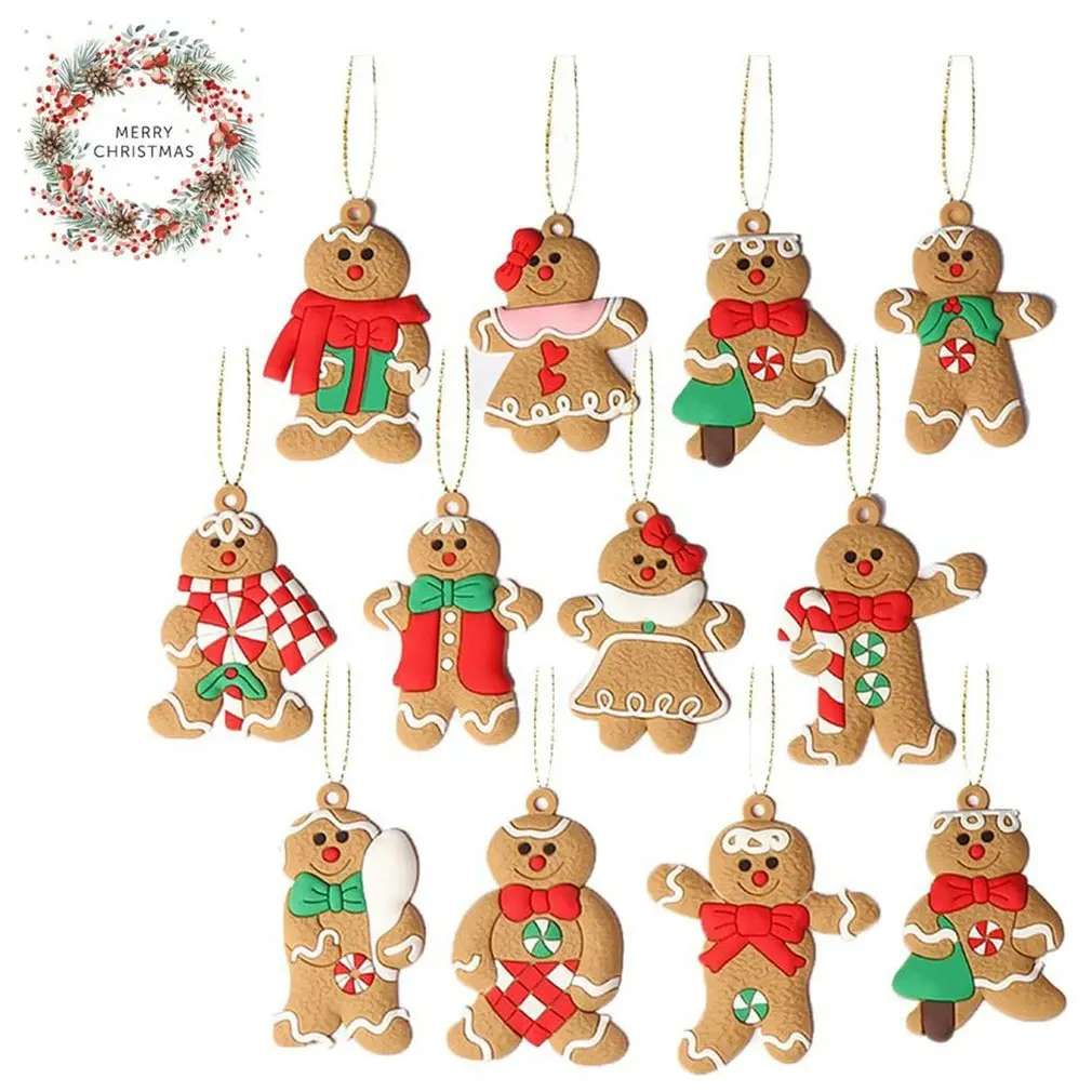 

Новинка, 12 шт., Новогодняя подвеска в виде имбиря для новогодней елки, украшение для новогодней елки, новинка 2021, 2022, милый забавный подарок д...