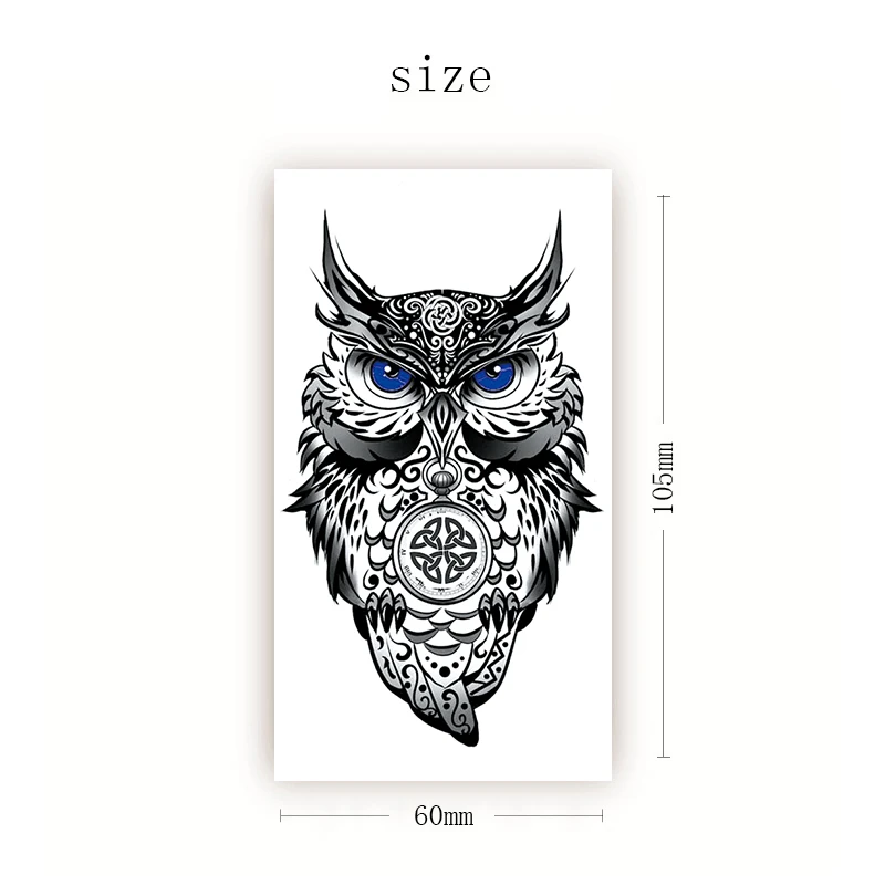 

Black Owl Totem Waterproof Temporary Tattoo Sticker Blue Eyes Design Fake Tattoos Flash Tatoos Arm Neck Body Art for Women Men